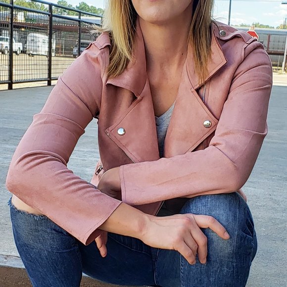 Mauve Moto Jacket Pink Vegan Suede - Picture 2 of 8